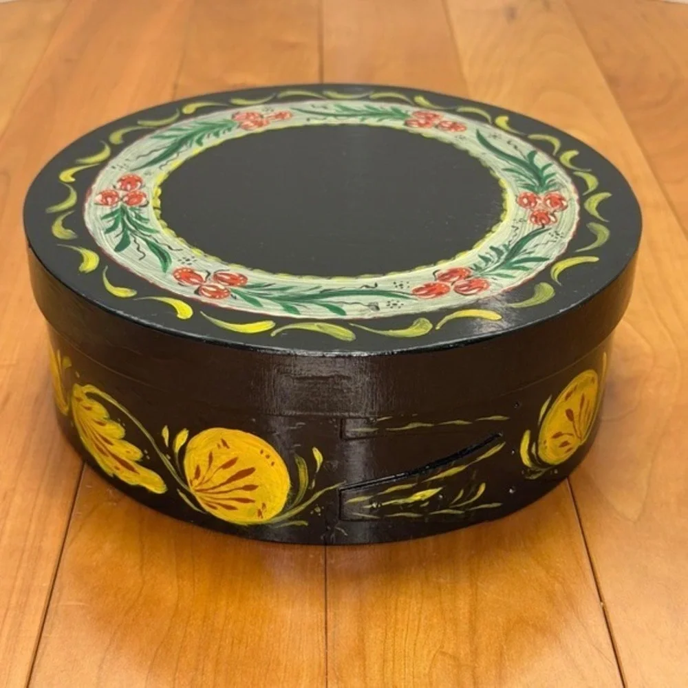 Hand Painted Folk Art Wooden Lidded Box – Pennsylvania Dutch Style 8.5